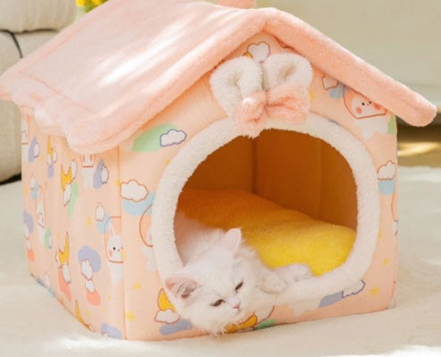Foldable Pet House Warm Cave Bed