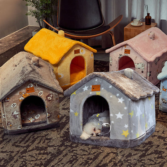 Foldable Pet House Warm Cave Bed