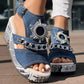 Newspaper Buckle Denim Wedge Slides - Anklet Not Included