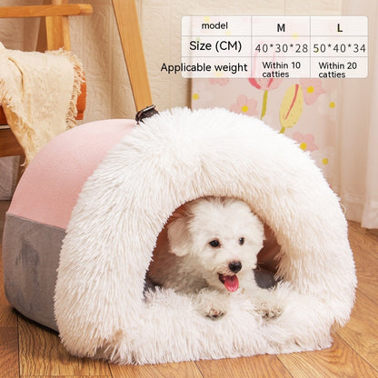 Portable Pet Nest Warm Long Fur Cat