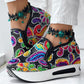 Women's Random Print Side Lace-Up Elastic Sport Shoes, Comfortable Slip-On Sneakers For Women, Casual Daily Wear Footwear