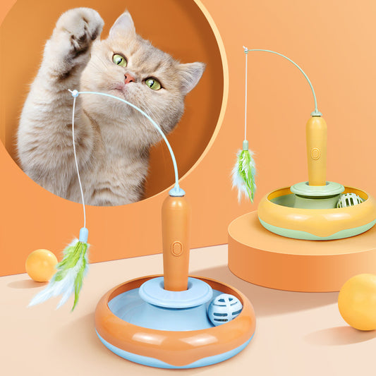 2-in-1 Cat Toy Turntable With Feather