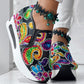 Women's Random Print Side Lace-Up Elastic Sport Shoes, Comfortable Slip-On Sneakers For Women, Casual Daily Wear Footwear